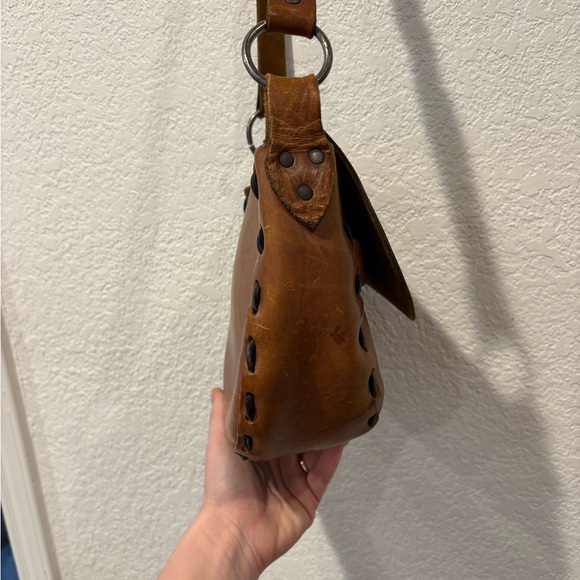 Vintage Hand-Tooled Leather Crossbody Bag | Brown Boho Saddle Purse - Picture 8 of 9